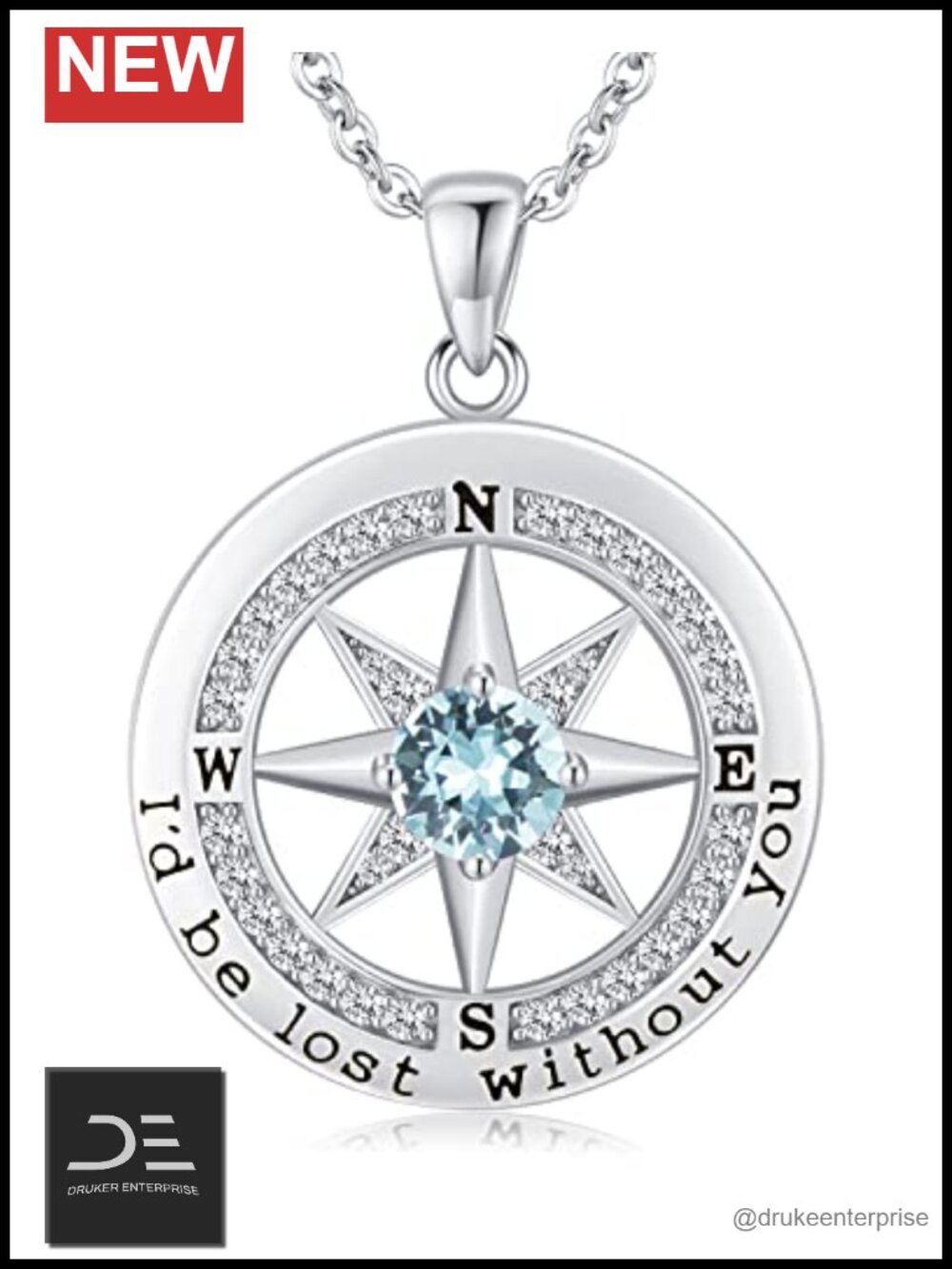 S925 Sterling Silver Compass Necklace Anniversary Gift Women Pendant 18K Gold